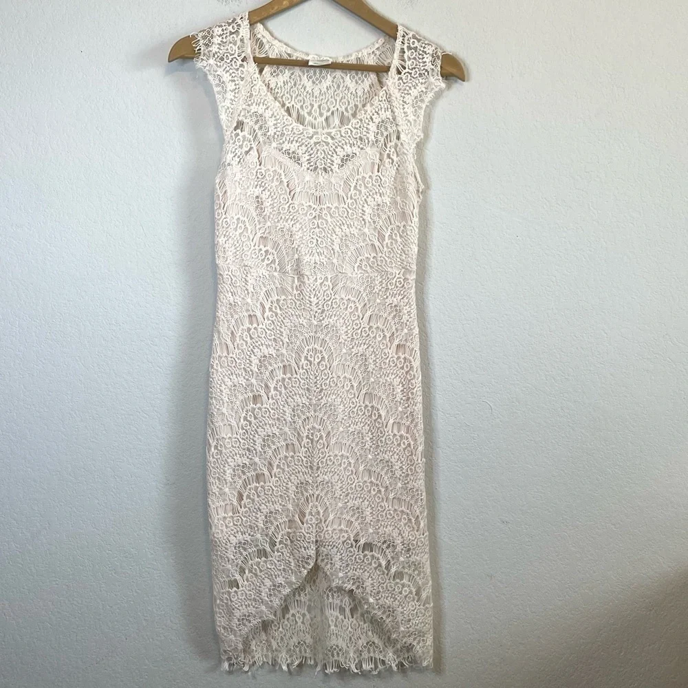 Free People Intimately Feminine Peek A Boo Lace Overlay Dress Cream Off White XS
